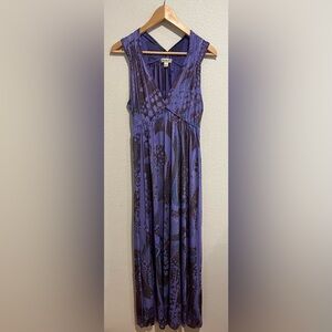 One World Let Live Hippie Psychedelic Sleeve Less Maxi Dress Purple Medium